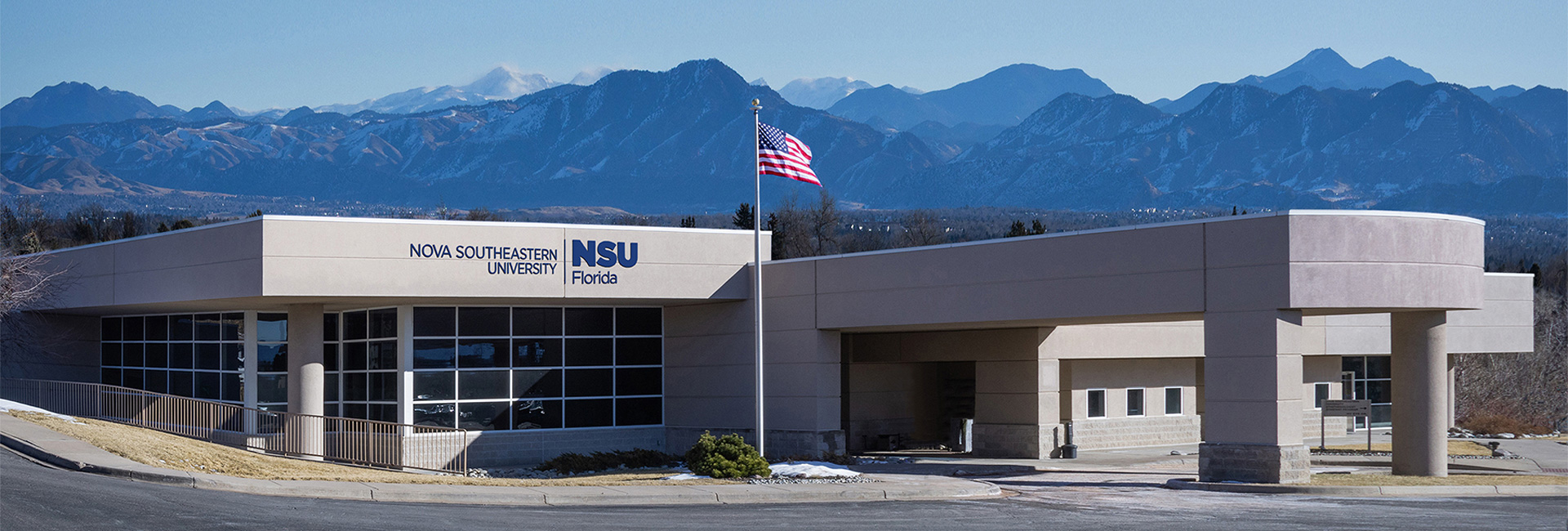 Denver Colorado campus with mountains in the back view