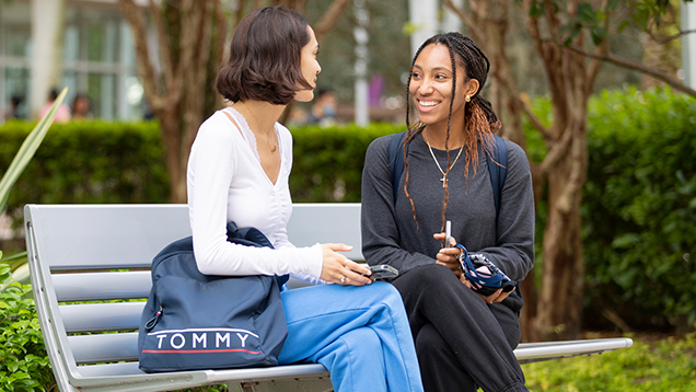 NSU students talking outdoors