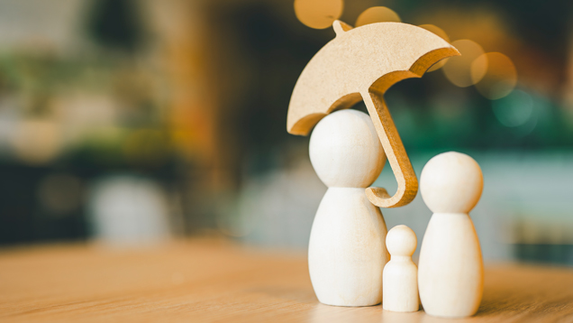 Wood figurines concept of family home protection