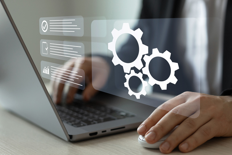 Person using computer closeup