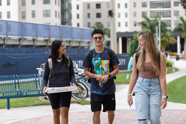 Students walking around campus