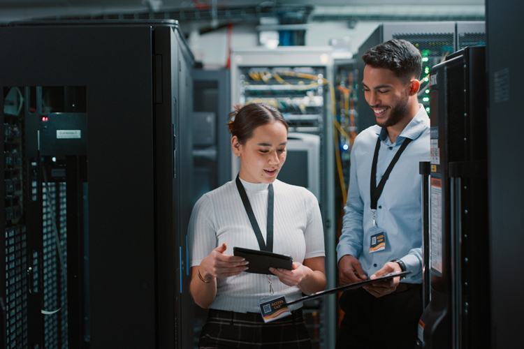 Team working on server room