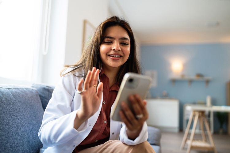 Person doing virtual service using phone