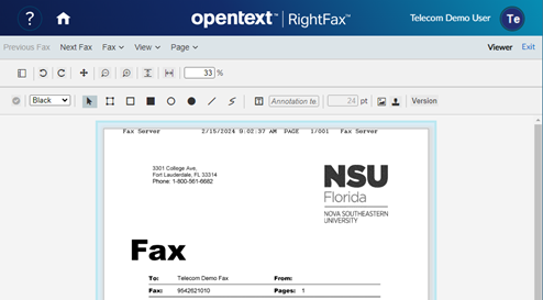 Open fax screen