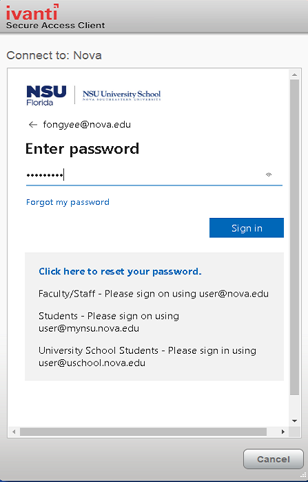 Enter password screenshot