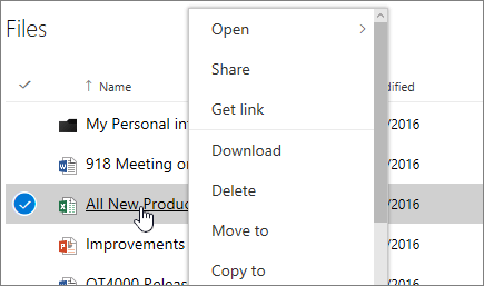 Manage a file in the OneDrive web app