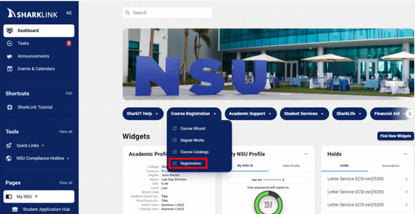 Course Registration Capsule in SharkLink